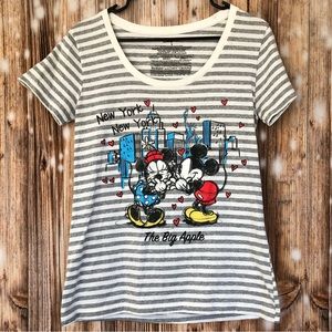 Disney Store Mickey & Minnie The Big Apple New York Striped Organic Cotton Tee